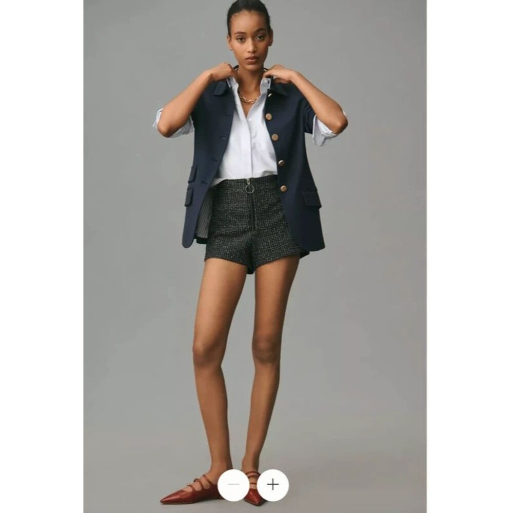 Anthropologie Maeve Tweed Zip Front Shorts Size 8 Multi Black High Waist